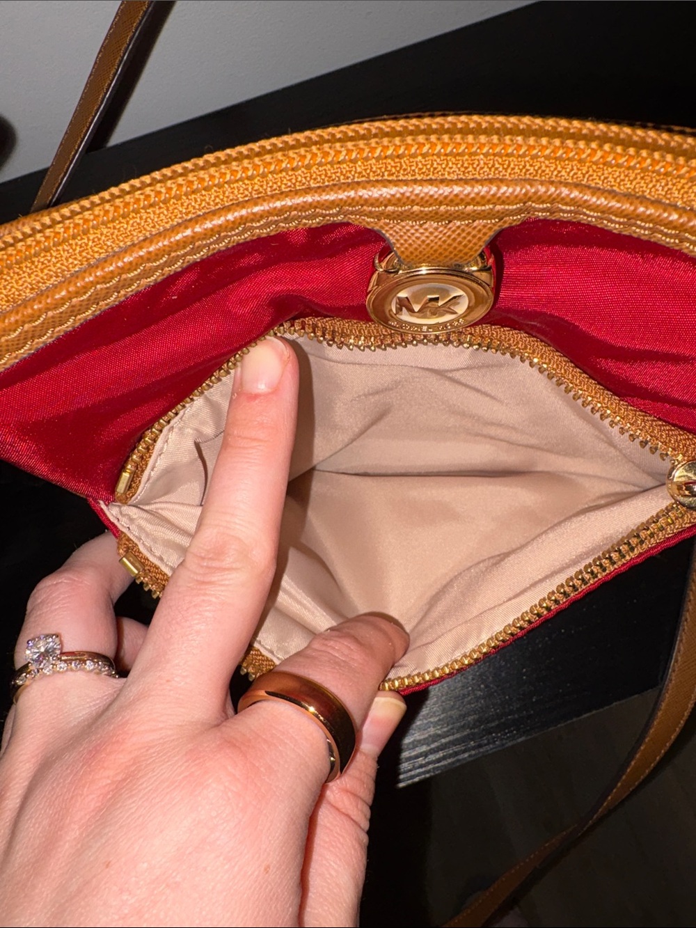 MICHAEL Michael Kors Red Crossbody with Tan Trim and Gold Hardware - Picture 4 of 7